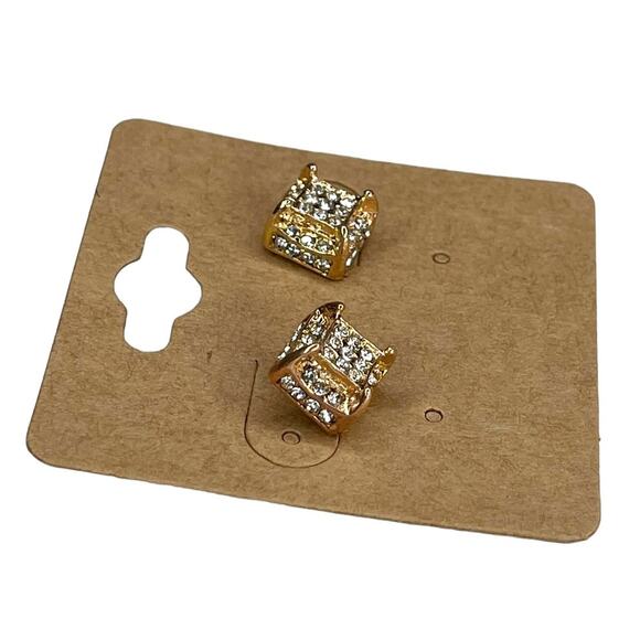 Stud Square Earrings Rose Gold Tone with Rhinestones Stacked Squares - Picture 8 of 9